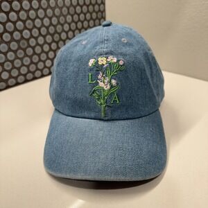 Los Angeles Hat Cap Blue Chambray‎ Denim Strap Back Floral Graphic Print Unknown